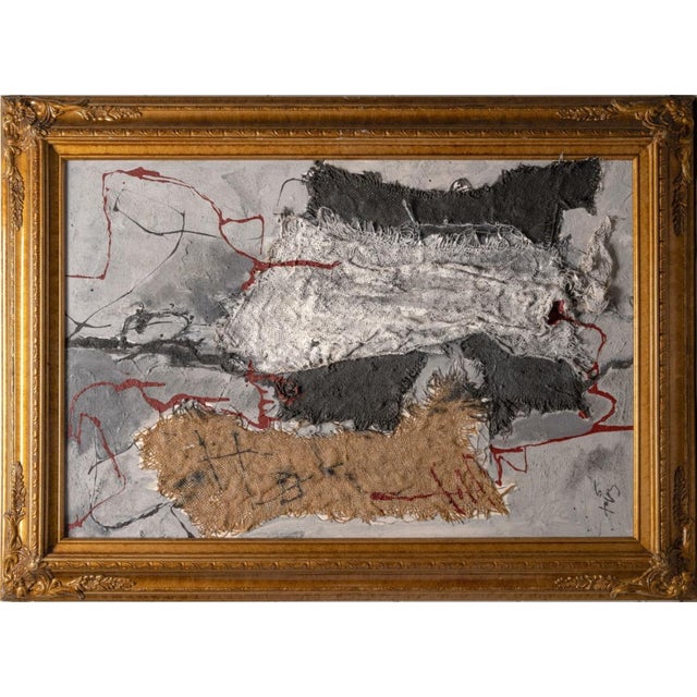 Black Contemporary After Tapies Painting For Sale - Image 8 of 10