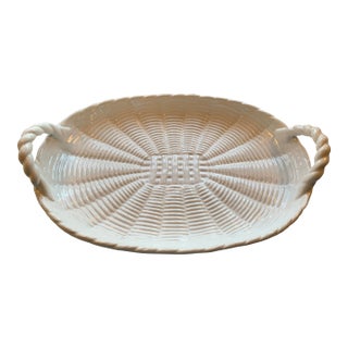 Vintage Ceramic White Wicker Style Platter or Tray For Sale