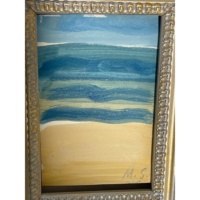 Mini mixed media painting Sunny Isles Beach in silver tone frame.