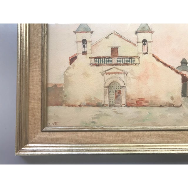 Vintage 1960s Original Watercolor Painting of Spanish Mexican Mission, Signed S. Ortiz, Framed For Sale In Los Angeles - Image 6 of 10