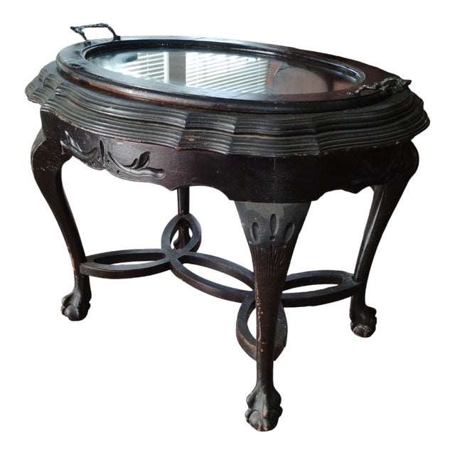 Coffee Cocktail Table - Antique French Carved Small Serving Tray Renaissance Glass, Walnut For Sale - Image 8 of 8