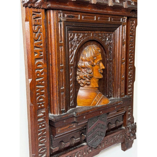 Antique Wall Sculpture Portrait Colonel Sir Edward Massey, Governor of Gloucester 1642 Carved in the Manner of Sir George Gilbert Scott For Sale - Image 18 of 18