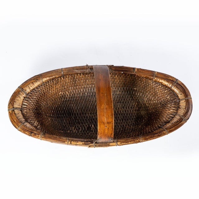 Farmhouse Antique Chinese Willow Gathering Basket For Sale - Image 3 of 12