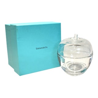 Tiffany and Co Crystal Apple Trinket Jar Covered Dish With Original Box For Sale