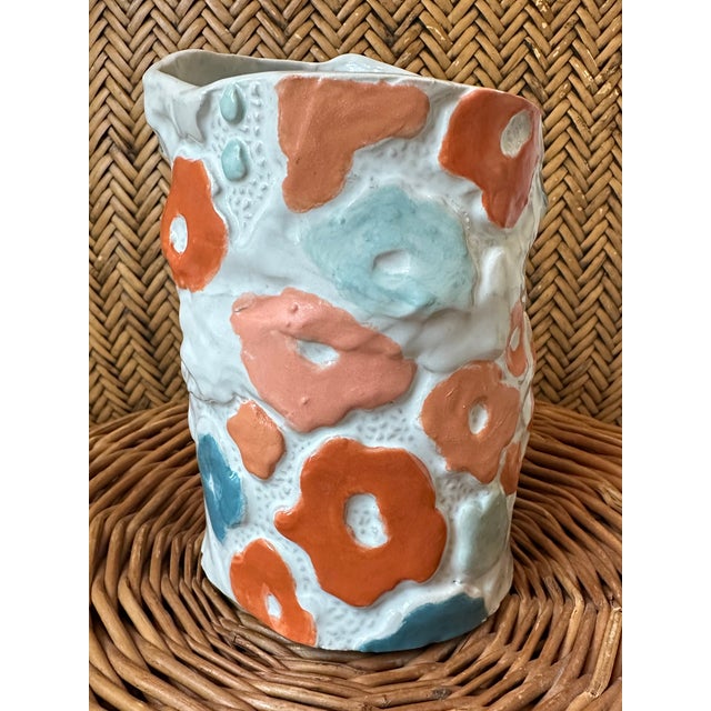 White Vintage Handmade & Signed Brutalist Ceramic Vase With Postmodern Pop Art Designs For Sale - Image 8 of 12