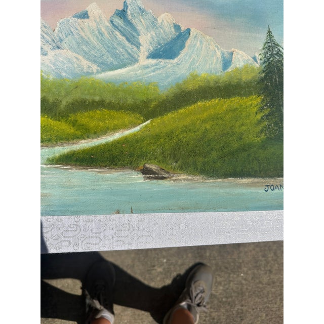 1990s 1990s Mountains and Creek Landscape Painting on Canvas, Signed by Artist For Sale - Image 5 of 9