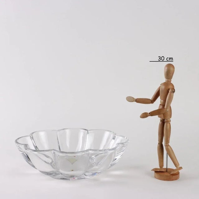 Elongated crystal centerpiece. Adhesive label of the manufacture under the base and pointed signature. This piece is...