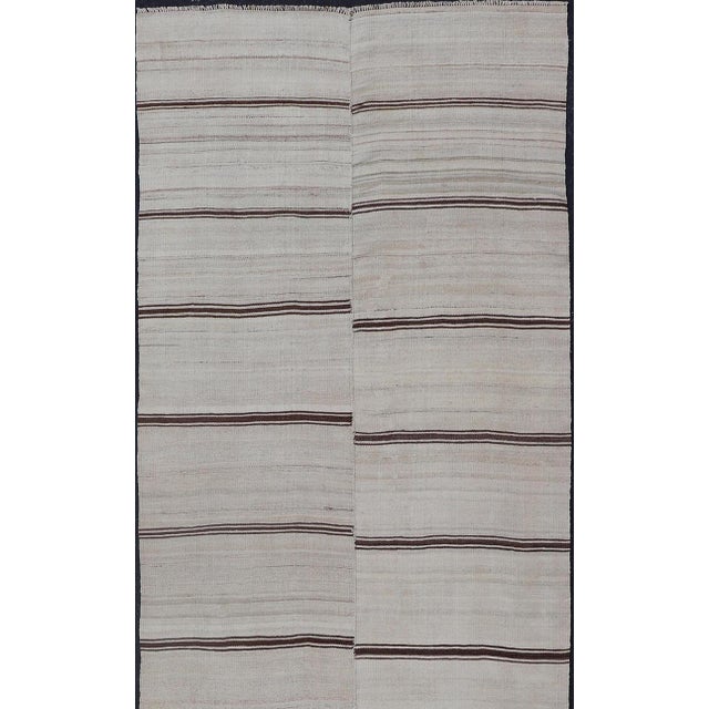 Turkish Vintage Turkish Striped Kilim Gallery in Brown & Cream 4'2 X 12'8 For Sale - Image 3 of 12