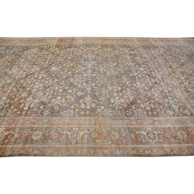 1960s 1960s Ovesize 1900s Persian Mahal Allover Wool Rug in Gray & Rust Color For Sale - Image 5 of 7