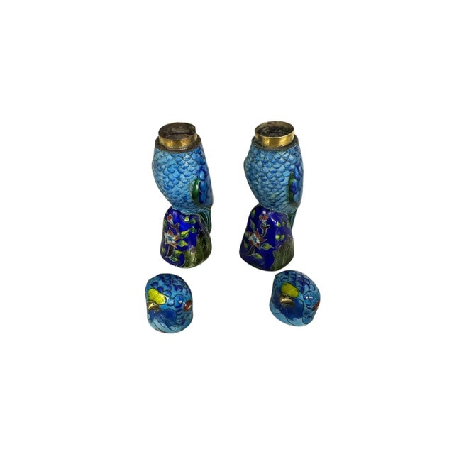 Mid 20th Century Mid 20th Century Pair of Cloisonné Parrot / Parakeet Small Box For Sale - Image 5 of 7