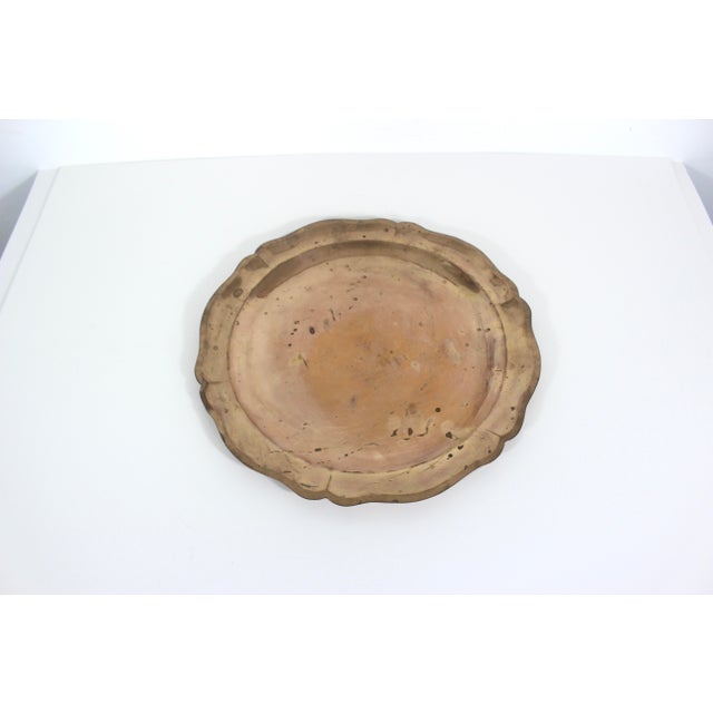 Fantastic Vintage copper tray with scalloped edge detail and heavy patina. It has a bend on one edge, some spots of...