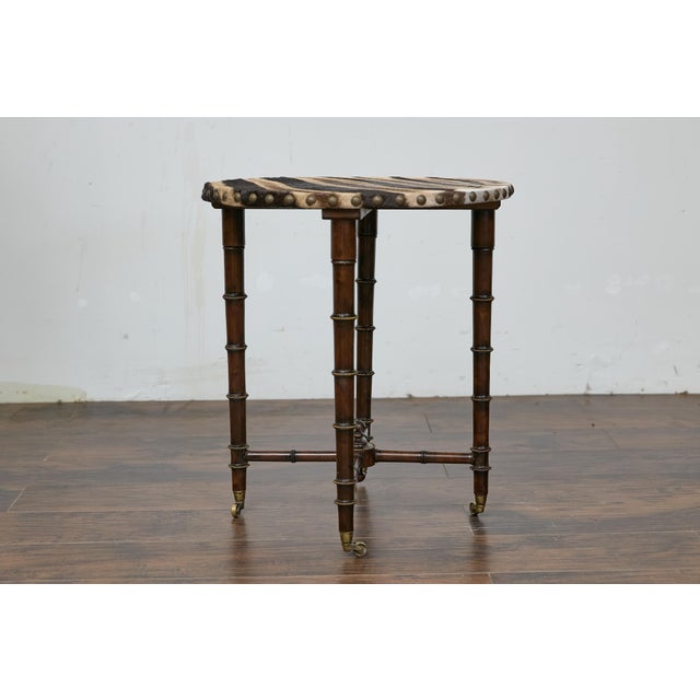 19th Century English Faux Bamboo Side Table with Zebra Hide Top and Casters For Sale In Atlanta - Image 6 of 12