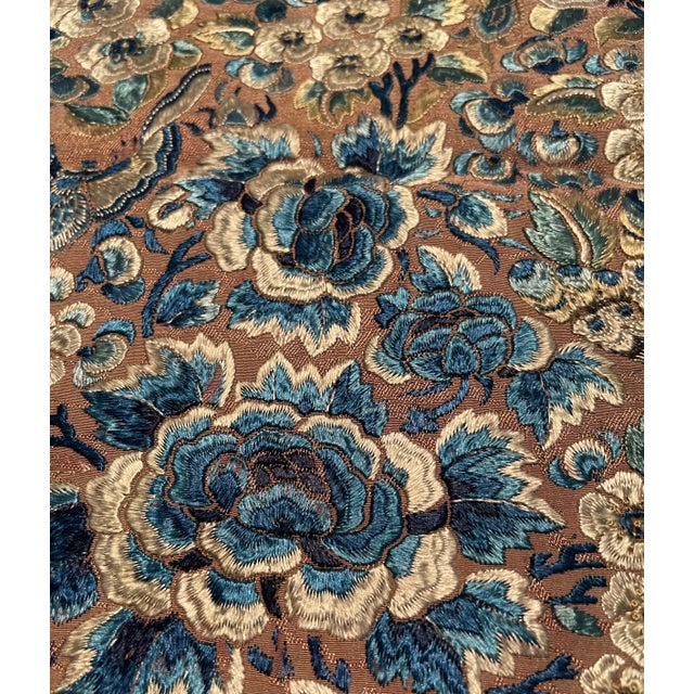Chinese Antique Chinese Embroidered Floral Silk Panel Qing Dynasty For Sale - Image 3 of 11