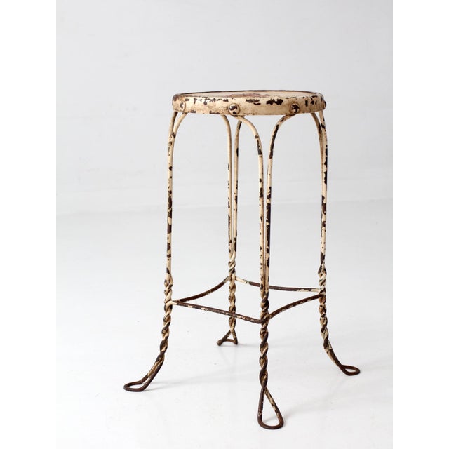 Vintage Twisted Iron Garden Stool With Wood Top For Sale - Image 6 of 14