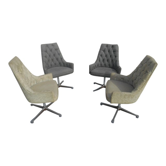 Vintage 1960-70's MCM Tufted Swivel Dining Chairs- Set of Four For Sale