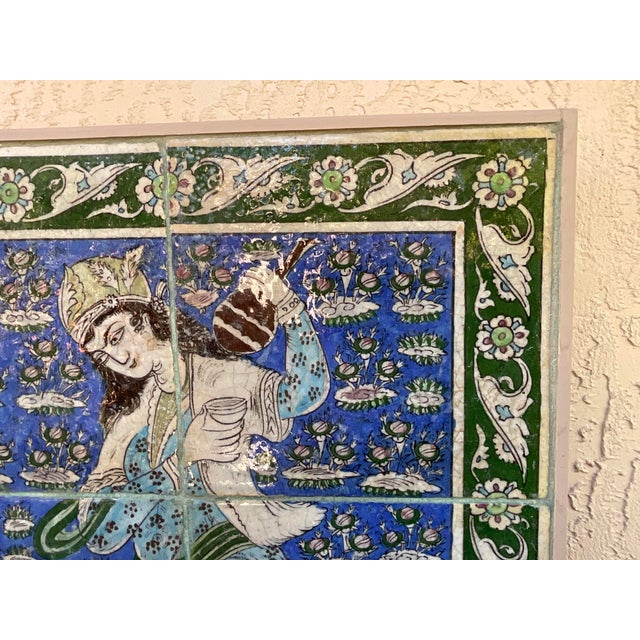 Exquisite Hand-Painted Persian Ceramic Tile Art -Framed Wall Hanging For Sale - Image 9 of 17