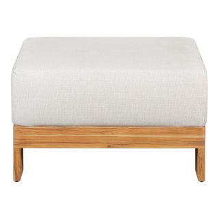 Paradiso Outdoor Solid Teak Wood Ottoman - Gray Fabric For Sale