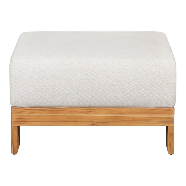 Paradiso Outdoor Solid Teak Wood Ottoman - Gray Fabric For Sale