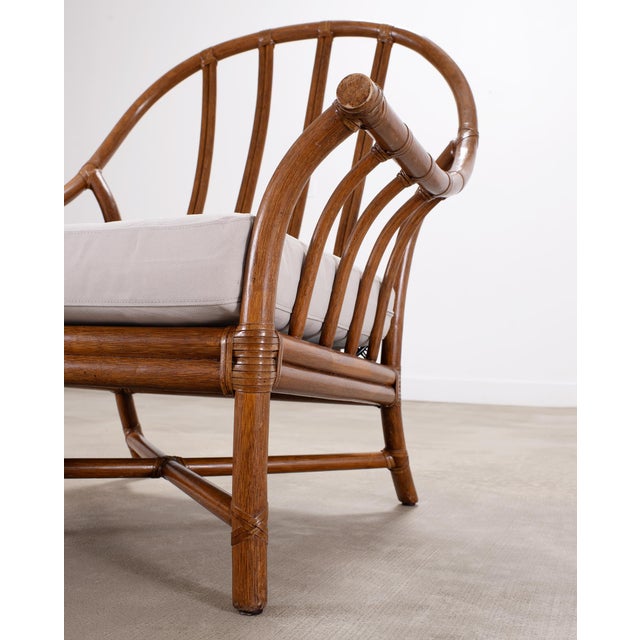Wood Pair of McGuire Organic Modern Rattan Lounge Chairs + Ottoman For Sale - Image 7 of 18