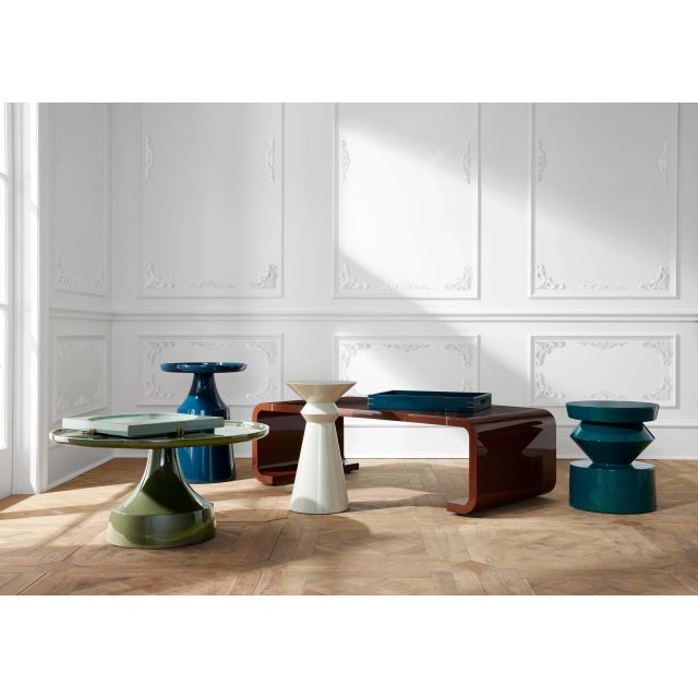 Arteriors Home Uma Accent Table, Lacquer Peacock Blue For Sale - Image 10 of 13