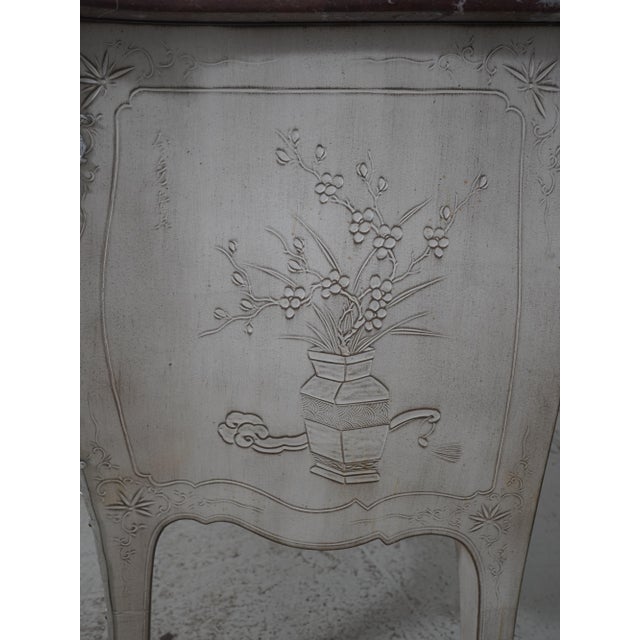 French Style Chinoiserie Carved Marble Top Commode Chest For Sale - Image 15 of 18