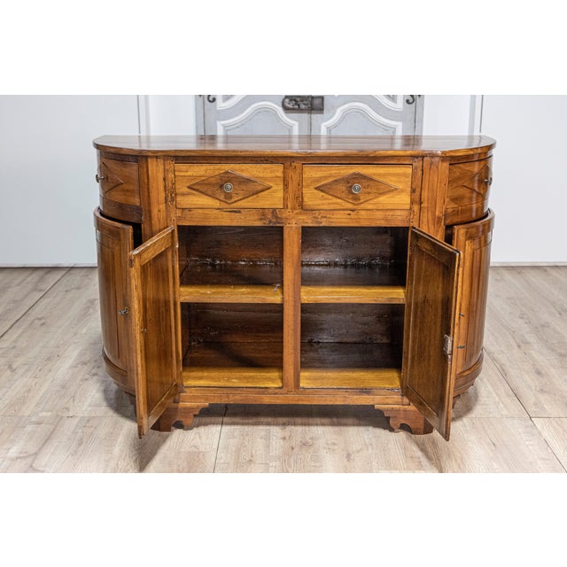 Italian 19th Century Walnut Credenza with Diamond Motifs and Rounded Sides For Sale In Atlanta - Image 6 of 12