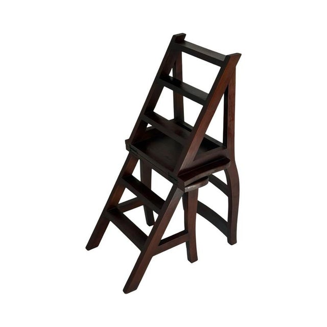 Brown Antique Library Stairs in French Hardwood For Sale - Image 8 of 8