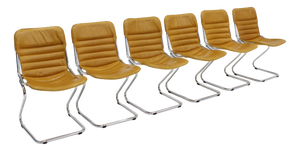 Vintage Chrome and Leather Dining Room Chairs, 1970s, Set of 6