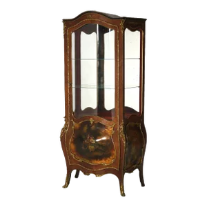 Antique French Vernis Martin Decorated Kingwood & Ormolu Bombe Vitrine 1900