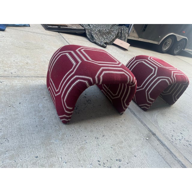 Burgundy Late 20th Century Sculptural Waterfall Ottomans, Inspired by Karl Springer, in Rich Burgundy Designer Fabric - Set of 2 For Sale - Image 8 of 9