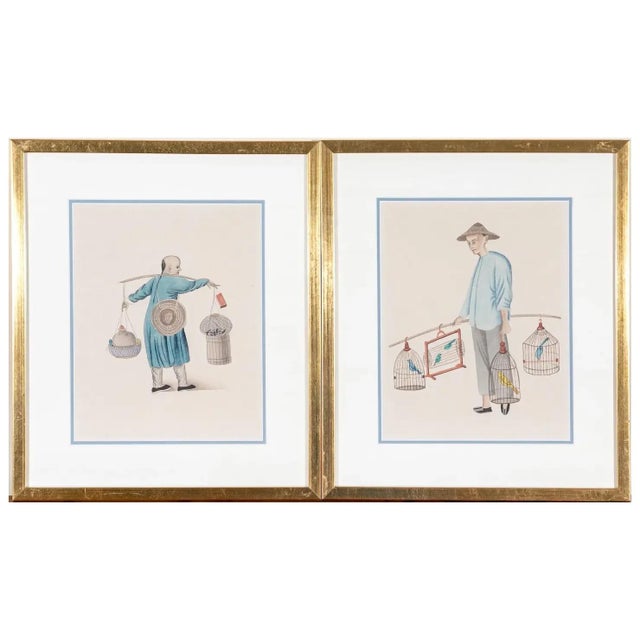 Antique 19th Century Chinese Prints of a Bird Seller, Hat Maker, Vegetable Grocer, Seamstress, Etc. - Set of 5 For Sale - Image 4 of 12