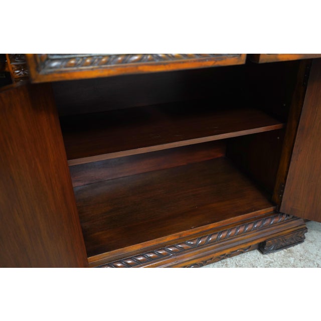 1990s Maitland Smith Leather Top Renaissance Style Credenza Sideboard For Sale - Image 5 of 18