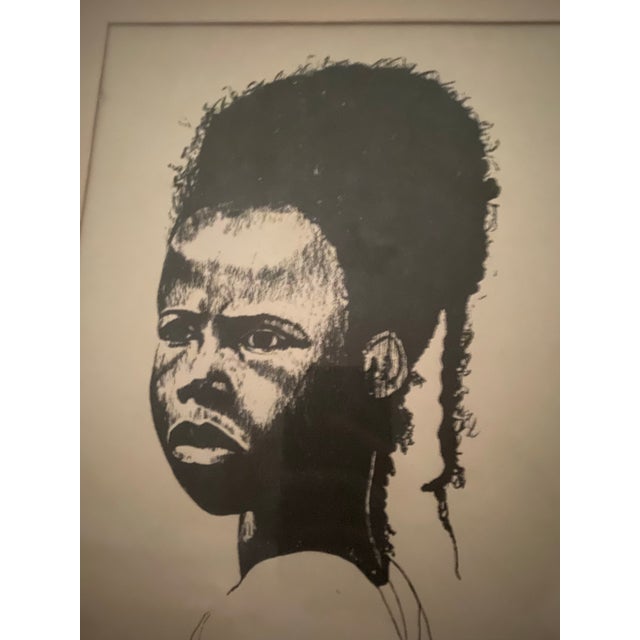 1970s 1970s Black Art Framed Black and White Portrait Drawing of a Young Person For Sale - Image 5 of 12