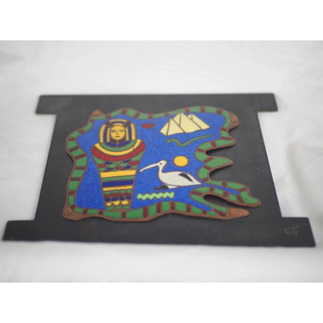 1970s Wall Enamel on Copper With Egyptian Pattern For Sale - Image 9 of 11
