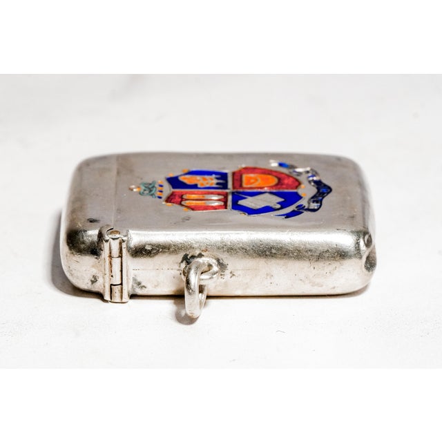 Handsome Antique Sterling Silver Double Albert Pocket Watch Chain and Enamel Vesta Case Edwardian Tobacciana Design Men's Accessory For Sale - Image 9 of 17