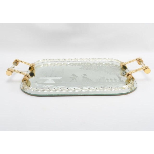 Mid-Century Modern Large Mid-Century Murano Glass Mirror Tray with Gold Leaf Torcido and Rococo Engraving, Italy, 1960s For Sale - Image 3 of 9