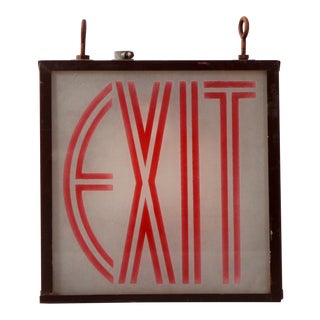 Vintage 1930s Art Deco Lighted Exit Sign For Sale