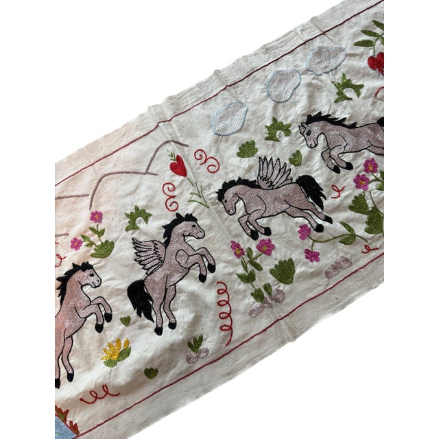 Winged Horse Suzani Wall Hanging, Mountains For Sale - Image 4 of 5