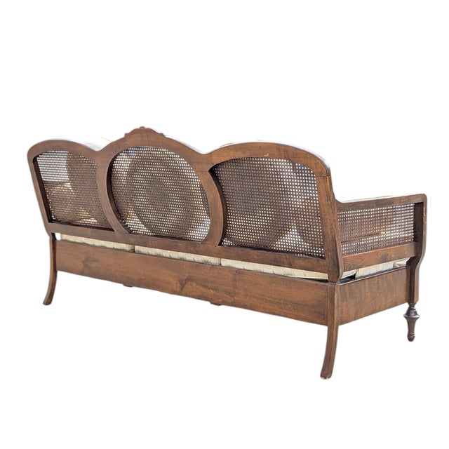 Late 20th Century French Provincial Cane Back Sofa With Striped Upholstery For Sale - Image 13 of 18