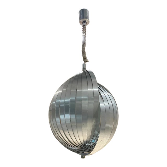 1970s Henri Mathieu French Space Age Silver Moon Pendant Lamp For Sale