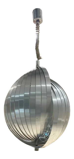1970s Henri Mathieu French Space Age Silver Moon Pendant Lamp