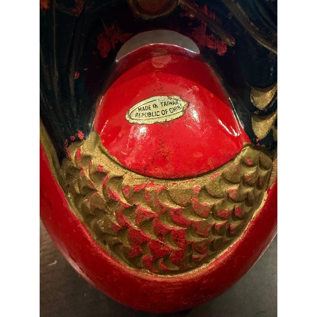 Wood Musical Vintage Chinese Carved Wood Fish Temple Drums – Red & Gold Buddhist Wooden Fish, Graduated Set of 5 For Sale - Image 7 of 9
