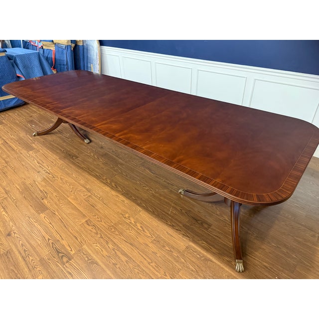 Traditional Banded Georgian Style Mahogany Dining Table by Leighton Hall - Showroom Sample For Sale - Image 11 of 14