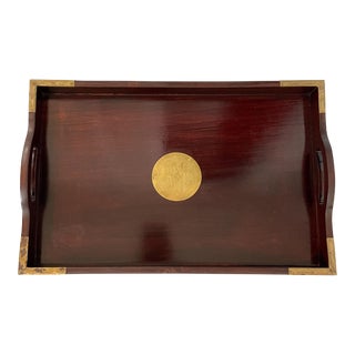 Vintage Chinese Rosewood and Brass Serving Tray For Sale