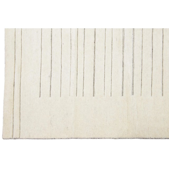 2020s Modern Moroccan Style Ivory Wool Rug With Stripe Design For Sale - Image 4 of 8