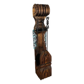 Witco Tiki Mid Century Wood Carved Fireplace Tool Set With Brutalist Accent For Sale