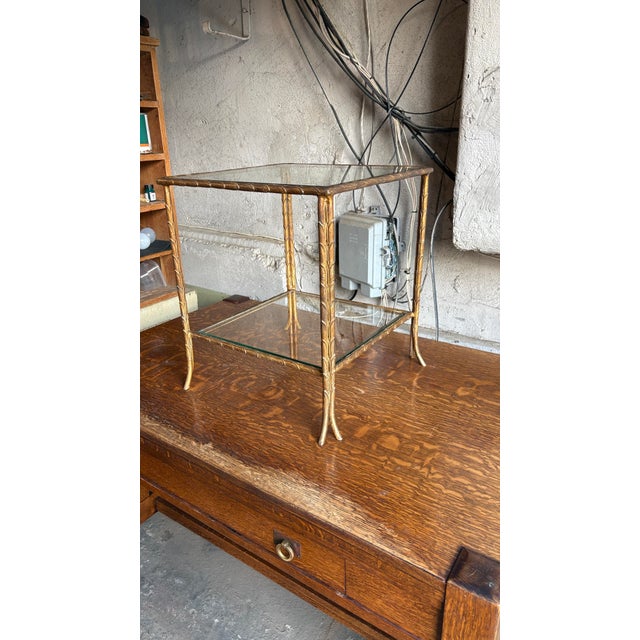 Gold 70’s Gilt Painted Hollywood Regency Two Tier Side Table For Sale - Image 8 of 11