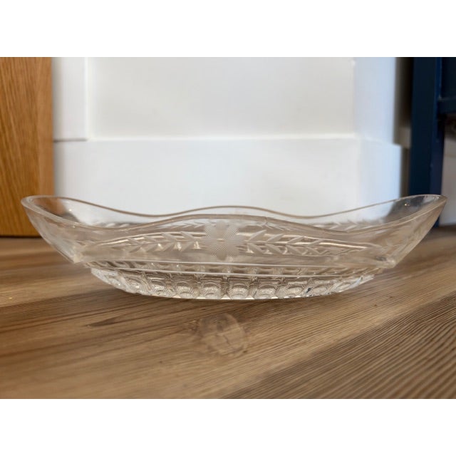 White Vintage Pressed Clear Glass Oval Celery or Relish Dish For Sale - Image 8 of 11