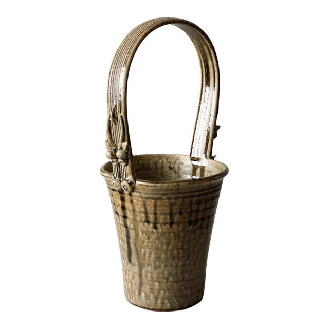 Vintage Frank Polizzi Pottery Basket Vase For Sale