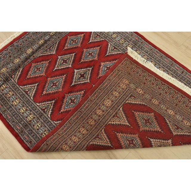 Bokhara Jaldar Rug 4’1” X 6’2” Red Wool Tribal Hand-Knotted Oriental Carpet For Sale - Image 11 of 12